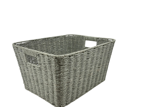 Handcrafted Rectangular Paper Cord Basket with Built-in Handles
